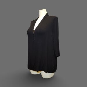 ❥Chic Grace Elements Black Knit Tunic Blouse Zip V-Neck Gold Zipper 2X Steampunk